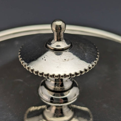 British vintage cut glass biscuit barrel silver plate lid 917g